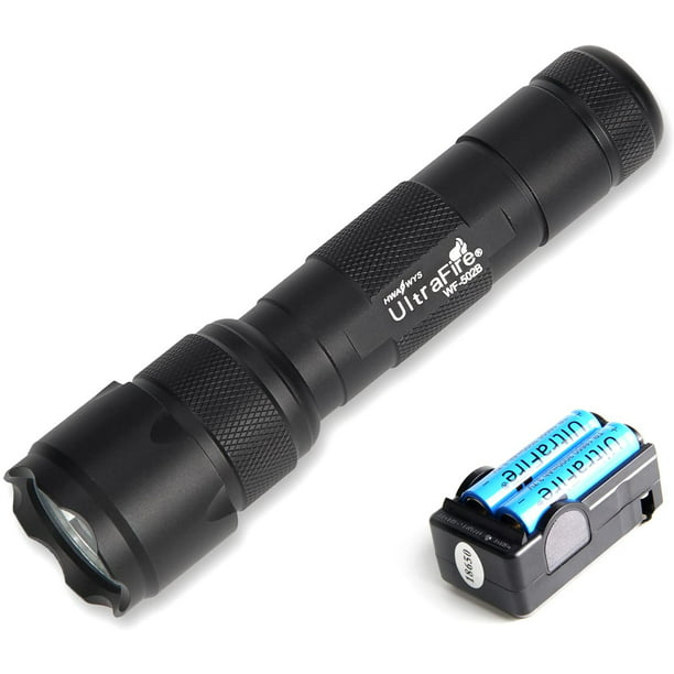 Ultrafire WF502B 1000 Lumens LED Flashlight Small Pocket Torch Black,With 2 Batteries and 1 Charger 